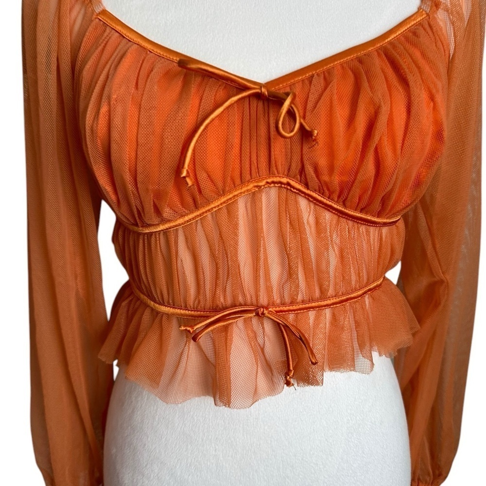 Sky to Moon Orange Puff Sleeves Tulle Crop Top Size M - Picture 3 of 17